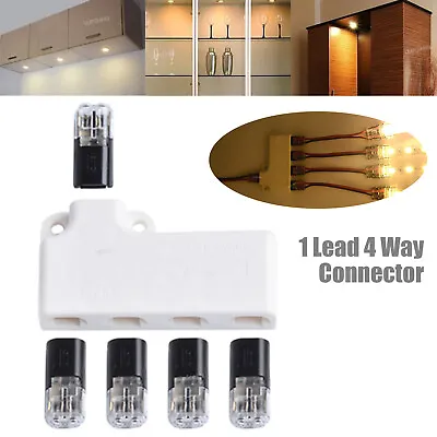 12V 2 Pin LED Strip 1 Lead 4 Way Connector For Power Distribution Junction Box • £8.94