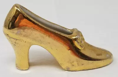 Fashion Heel Bow Shoe Figurine Bright Gold Style Ceramic Vintage • $11.95