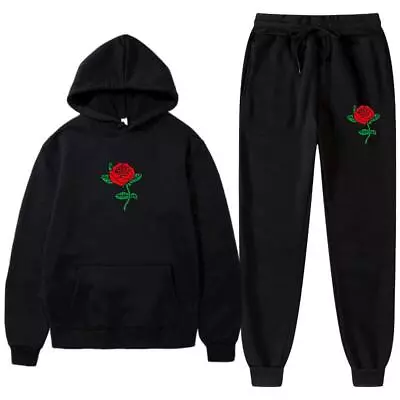 2-piece Set Hoodies Sweatpants Suit Rose Flower Print Tracksuit Men Women Sweats • $25.99