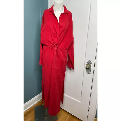 Mara Hoffman Swim Coverup Dress Women's Large Red Linen Tencel Blend • $125