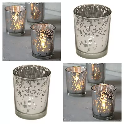 £4.99 • Buy Silver Speckle Tea Light Votive Candle Holder 6.5cm X 5.5cm Glass -Choose Amount