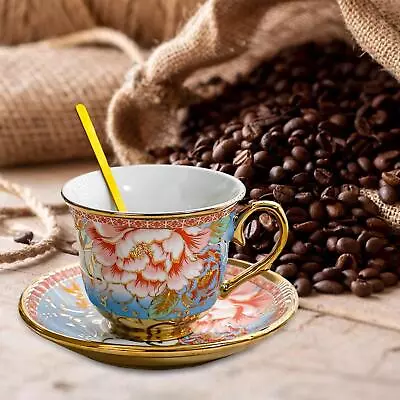 Ceramic Coffee Cup With Saucer Set With Gold For Espresso • £13.73