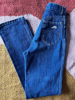 Vintage 70s Chic Denim Dark Wash Blue Mom High Rise Yoke Jeans 26X30 • $45