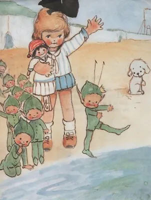 MABEL LUCIE ATTWELL CHARMING ORIGINAL BOOK PRINT FROM 1990's WAVING ON THE BEACH • £3.50