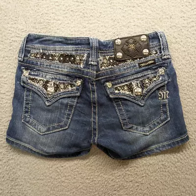 Miss Me Girls Shorts Embellished -Size 12- Blue Denim JK6075H • $21.99