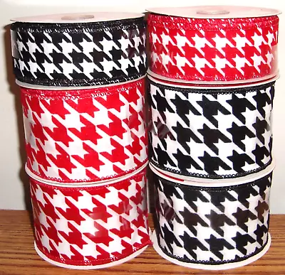 NEW Lot Of 6 Rolls BLACK & WHITE / RED & WHITE HOUNDSTOOTH Wire-edged Ribbon • $9.99