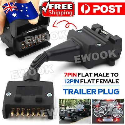 $14.45 • Buy 12 Pin Female Socket To 7 Pin Flat Male Plug Trailer Adaptor Caravan Connector