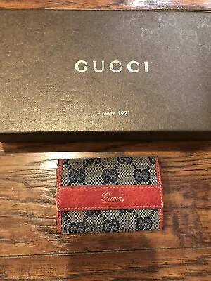 $79 • Buy Authentic RARE Gucci Red Leather Black Monogram Canvas Key Wallet Holder-$800