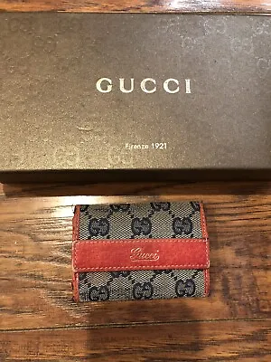 Authentic RARE Gucci Red Leather Black Monogram Canvas Key Wallet Holder-$800 • $79