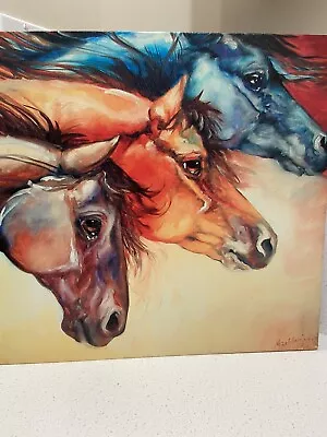 MARCIA BALDWIN Westland 16”x12” Canvas Horse Boxed Wood Wall Art Print POWERFUL • $55