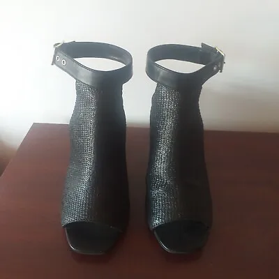 M & S Insolia Black Heels Peep Toe Shoes Size 7 Excellent Condition • £7.99