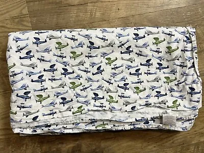 Pottery Barn Kids Full Size Flat Sheet Vintage Airplanes Excellent • $22