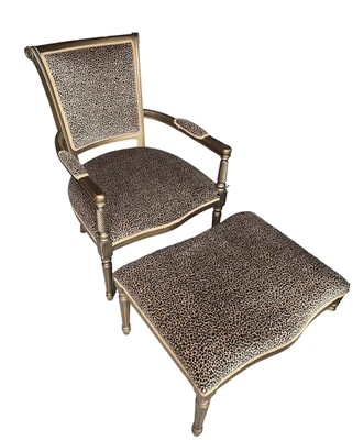 $1100 • Buy Vintage French Style Leopard Print Lounge Luxury Arm Chair W/ Ottoman Comfy