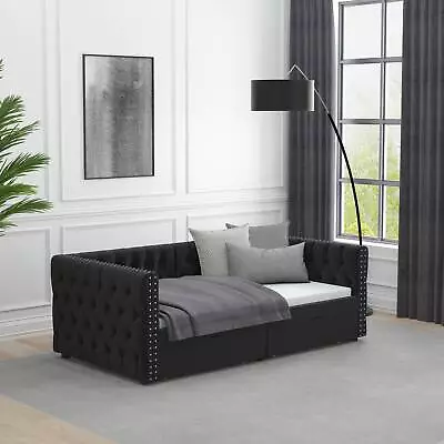 Modern Twin Size Daybed Velvet Upholstered Button Tufted Sofa Bed+2 Drawers • $416.67