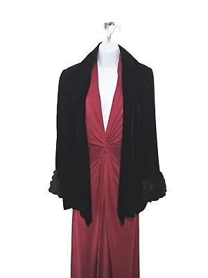 Vintage 80s Black Velvet Faux Fur Cuffed Mary Ann Restivo Formal Jacket Sz 12 • $39.99
