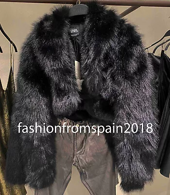 ZARA NEW WOMAN FAUX FUR CROPPED CARDIGAN JACKET BLACK XS-XXL 1255/849 Sale!!! • $59.99