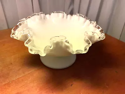 VTG FENTON Silver Crest Milk Glass Ruffled Pedestal Bowl Dish Compote 8  X 4  • $9.99