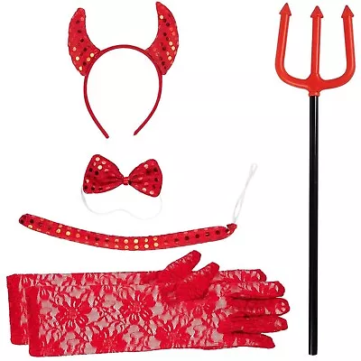 Set Of 5 Devil Costumes For Girls Halloween Party Dress Up Accessories Age 6-14 • $9.99