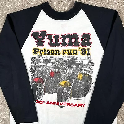 Vintage Yuma Prison Motorcylce Run 1991 Raglan T Shirt USA Norwalk Honda 90s • $58.97