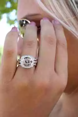 Sterling Silver Monogram Stackable Rings Two Tone Ring Set Initial Ring • $39.99