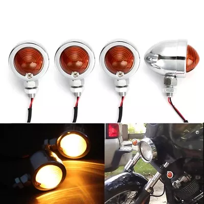 4x Chrome Retro Bullet Amber Motorcycle Turn Signals Lights Indicator Blinker • $35.99