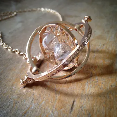 Gold Sand Timer Hour Glass Hourglass Necklace - Time Turn Style Orb Pendant • $9.99