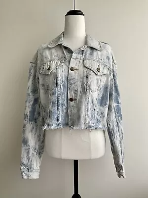 KSUBI  Daggarz Crop Jacket Beach Blonde  Blue Distressed Jean Jacket M/L • $90