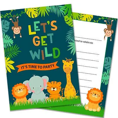 20 X JUNGLE PARTY BIRTHDAY INVITES. DOUBLE SIDED INVITATIONS WITH ENVELOPES • £5.99