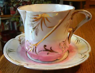 Antique Victorian Porcelain Mustache Cup & Saucer - Circa 1870 -1890 • $28.95