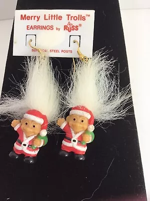 Christmas Santa Russ Merry Little Troll Doll Dangle Earrings Surgical Steel Post • $24.95