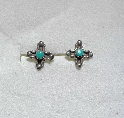 $32.99 • Buy Vintage Sterling Silver Snake Eye Turquoise Maltese Cross Earrings 