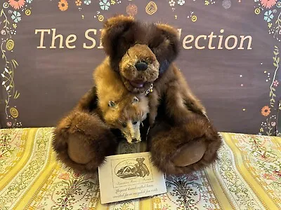 Mink Coat Jointed Brown Teddy Bear 14  Vintage Whole Body Fur Scarf Brooch NH • $129.99