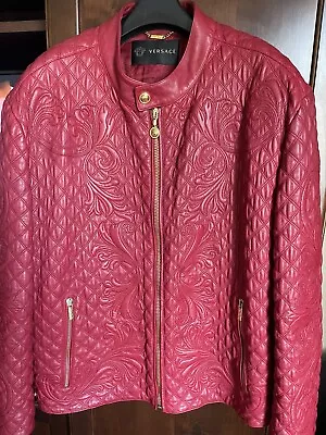 Versace Mens Red Quilted Leather Jacket One Of A Kind Size 60 Collectors Item • $2495