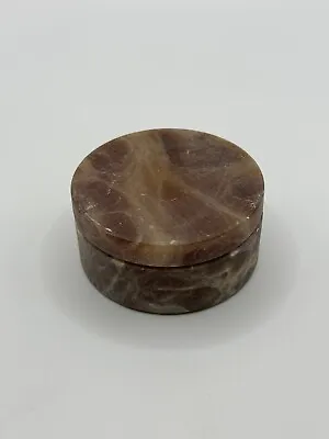 Vintage Old Carved Stone Marble Trinket Ring Box Smoky Sand Collectible • $14