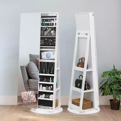 Lockable 360° Rotating Jewelry Organizer Full Length Mirror Storage Shelves • $129.99