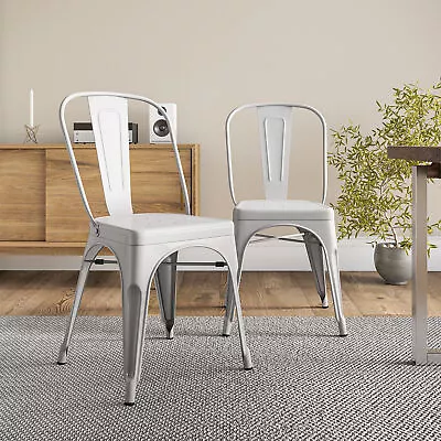 Set Of 4 Metal Dining Chair Stackable Bistro Cafe Side Stool Retro Design White • $162.95