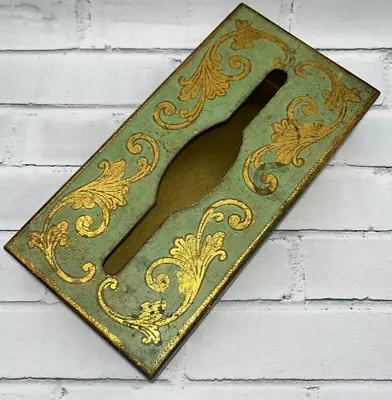 Vintage Italian Florentine Wooden Tissue Box Cover Green Gold Italy Rectangle • $28