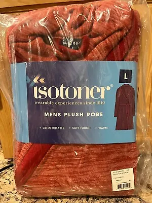 Isotoner Mens Plush  Robe  Collar Spa Robe Red Maroon Large Size L-Gift? • $13.94