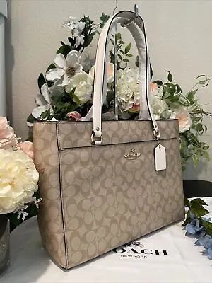 COACH Signature Canvas/Leather ADDISON Tote/Shoulder/Laptop/Briefcase~Beige • $188