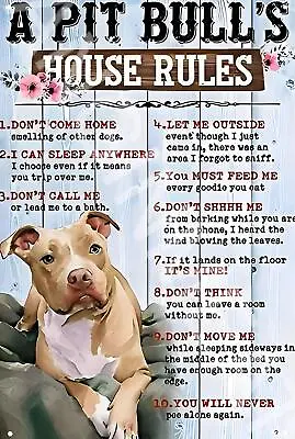 Pit Bull House Rules Funny 8  X 12  Aluminum Metal Sign • $12.99