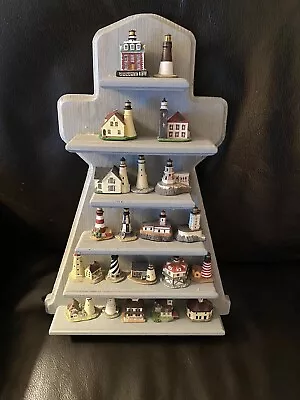 Vtg Lenox Thimble American Lighthouse Collection (21) +1 Wooden Lighthouse Racks • $199.99