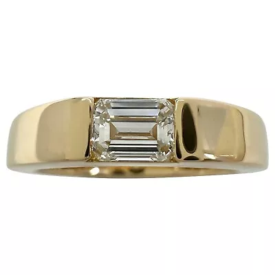 Natural Emerald Cut White Diamond 18k Yellow Gold Solitaire Signet Band Ring VVS • £960