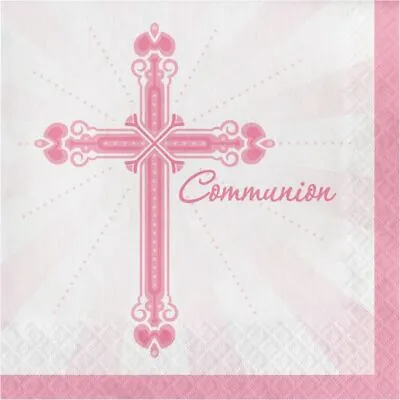 Blessings Pink Communion Lunch Napkins Paper 36 Pack Religious Tableware • £4.81