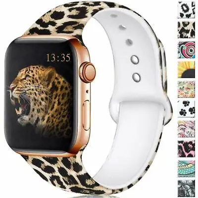 $9.99 • Buy For Apple Watch Band Series 8 7 6 5 4 321 SE Leopard Printed Silicone Strap Band
