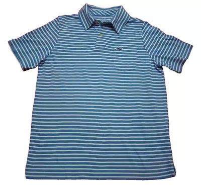 Vineyard Vines Boys Medium 12-14 Short Sleeve Blue Striped Polo Shirt • $15.99