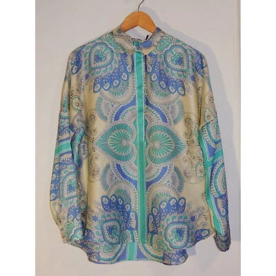 $135 • Buy Massimo Dutti Size 16 Satin Long Sleeve Scarf Print Blouse