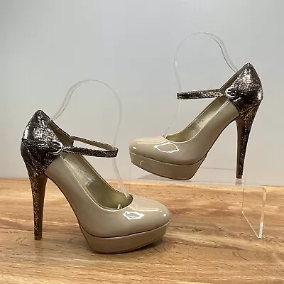 G By Guess Shoes Womens 6.5 Beige Patent Leather Snake Skin Platform Heels • $12