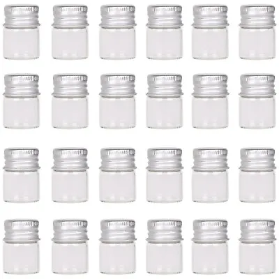 24 Sets Tiny Vials 5ml Small Glass Bottles Mini Jar With Aluminum Screw Lids Top • $14.99