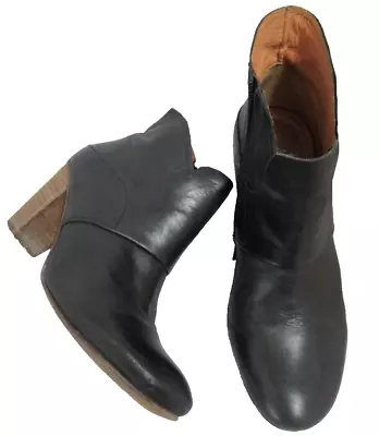 Ladies Black Leather 'eos' Block High Heel Ankle Boots - Size 41(10) - Gc • $40