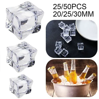 £9.97 • Buy 50pcs Reusable Fake Artificial Acrylic Ice Cubes Crystal Clear Square Blocks UK